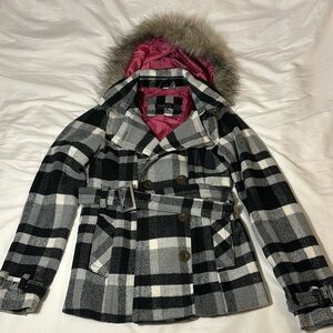 Pea Coat Black & White with Detachable Hood